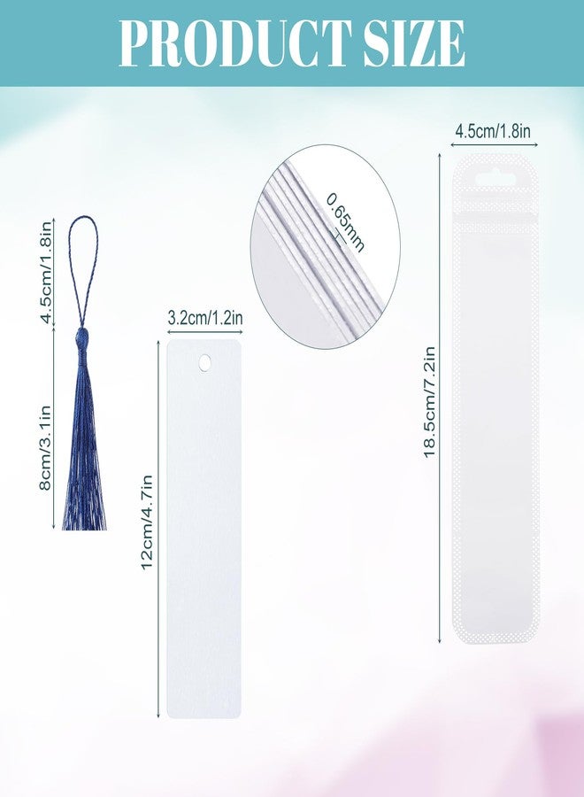 ZhouBoat 50 Sets Sublimation Blank Bookmarks, DIY Blank Aluminum Metal Bookmarks with Clear Bookmark Sleeves Tassels and Self-Sealing Bags for Crafts Birthday Reading Back to School Supplies - Image 2